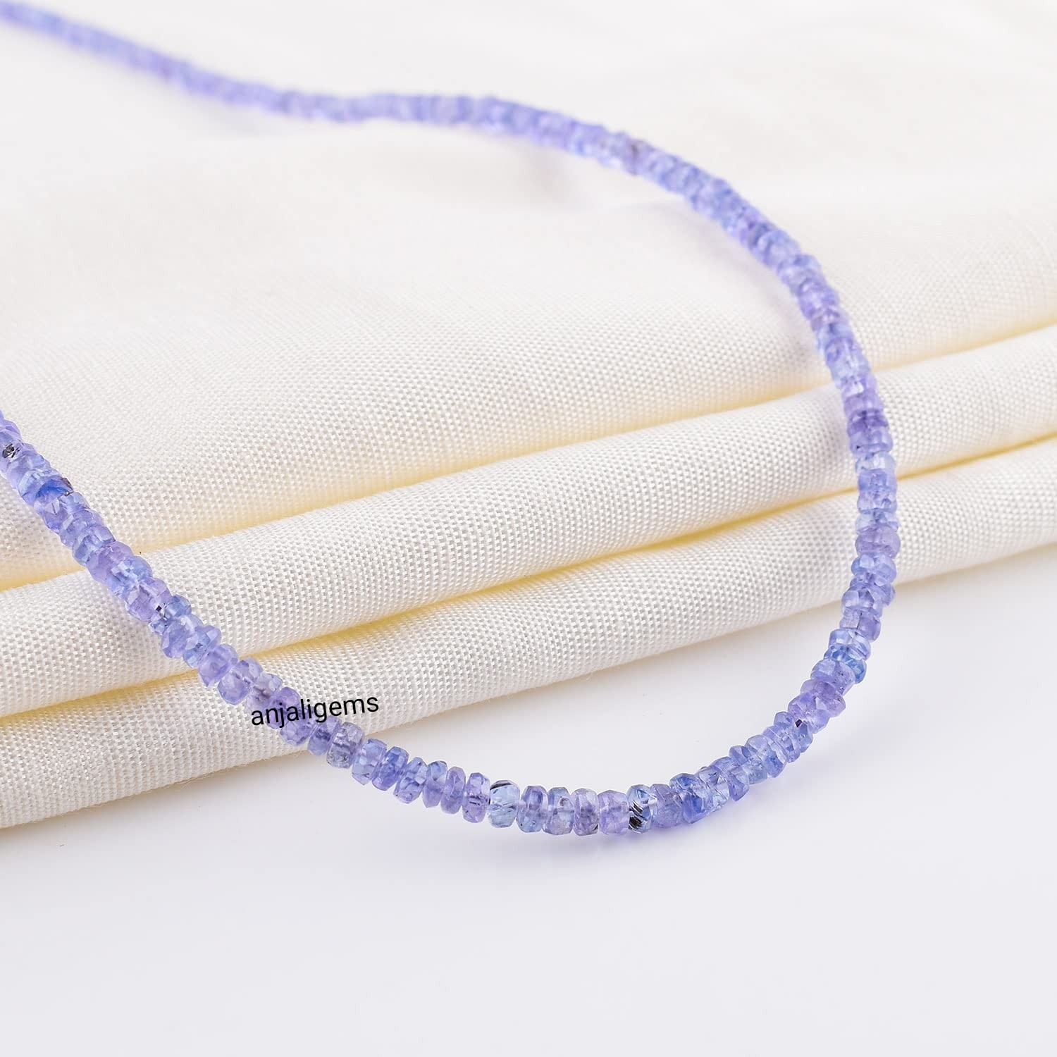 18K White Gold Finished Over AA+ Tanzanite Gemstone Beads Necklace In 925 Silver