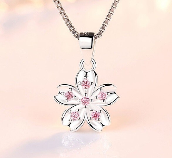925 Sterling Silver Womens 20″ Chain Pink Topaz Flower Pendant Necklace D677
