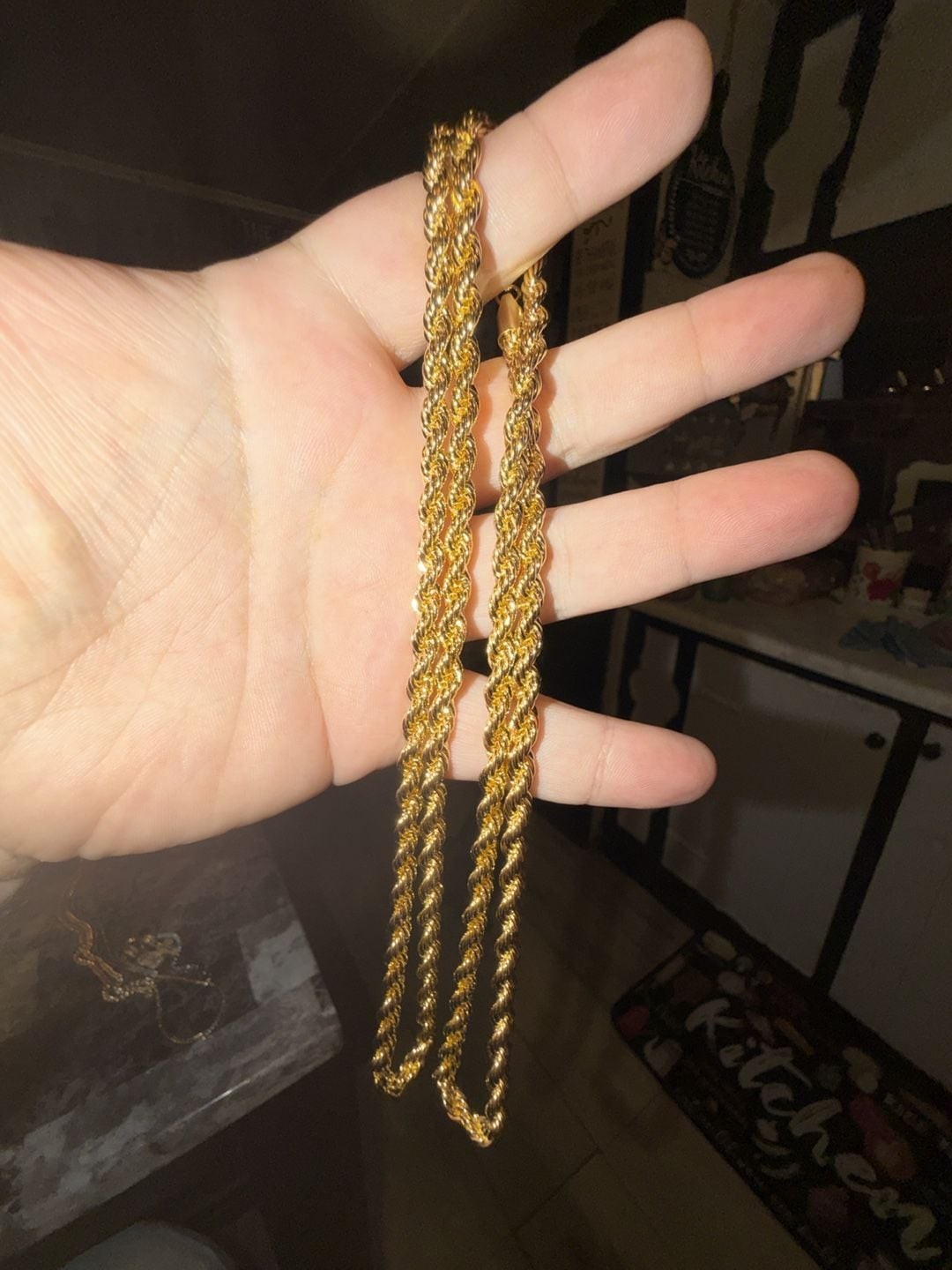 14K Gold filled Italian Diamond Cut Heavy Rope Chain Necklace 34 inch excellent