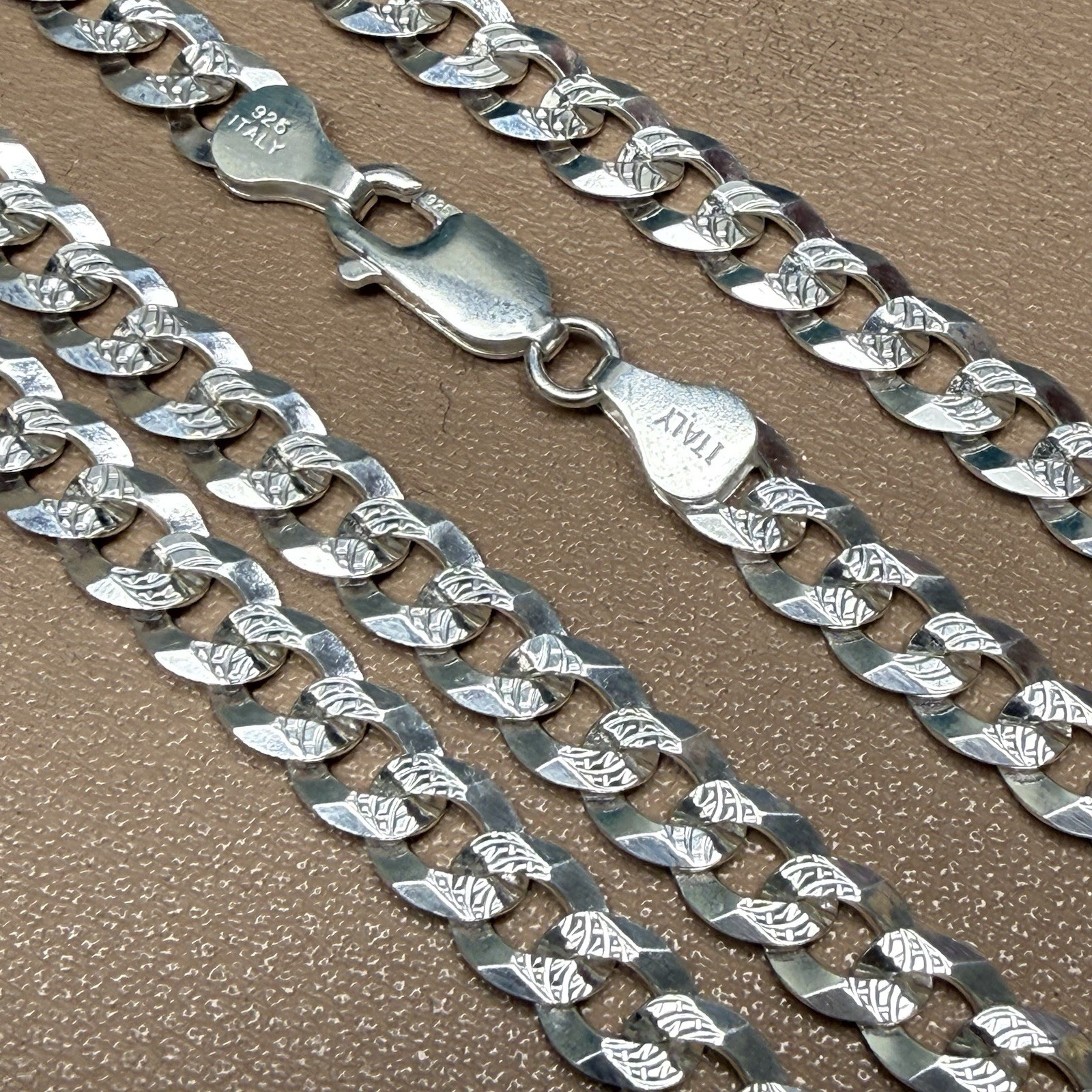 Sterling Silver Diamond-Cut Curb Chain Necklace .925 Italy 20.25” 6.1mm