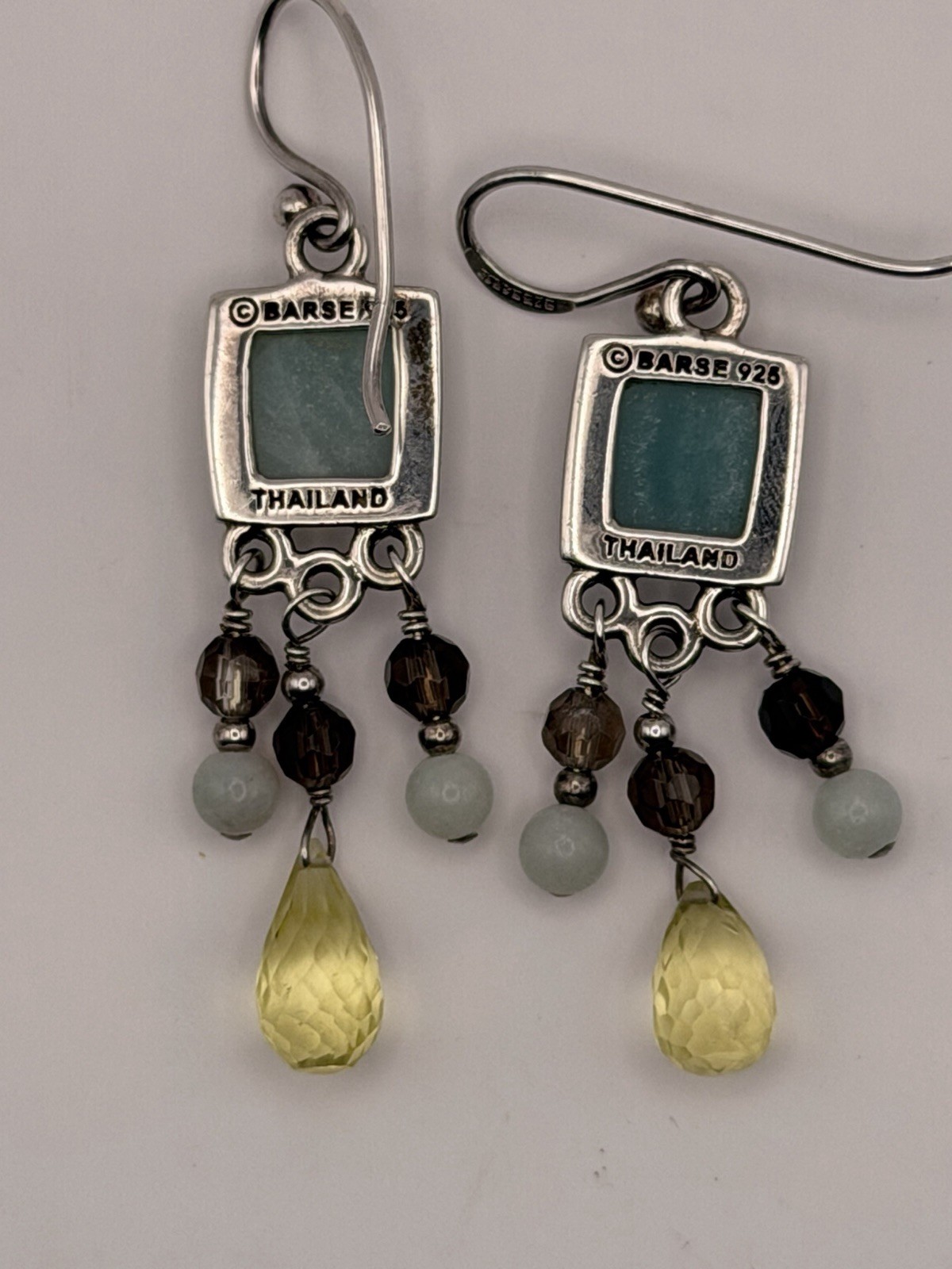 Barse 925 Blue Larimar, Citrine, Smoky Quartz Dangle Earrings – Rare Find