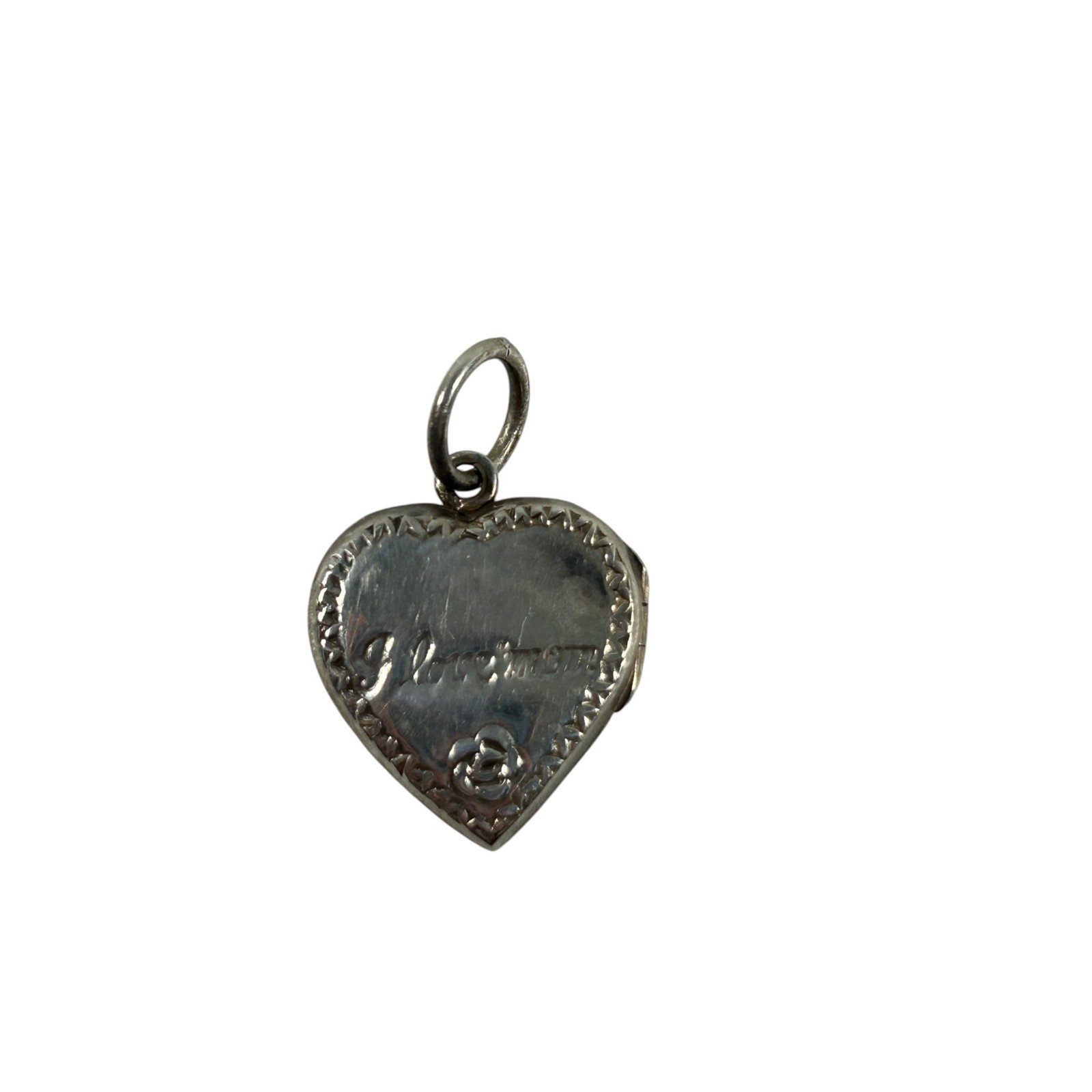 Vintage Sterling Silver 925 I Love Mom Heart Photo Locket Pendant Rose Delicate