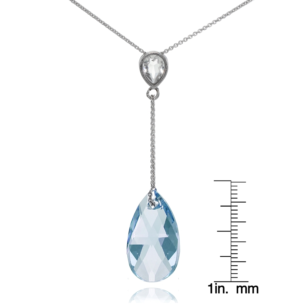 Sterling Silver Light Blue Teardrop Leaf Necklace Adorned w/ European Crystals