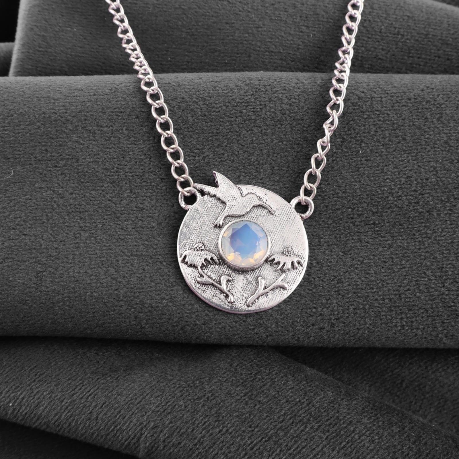 Natural Opal Round Pendant 925 Silver Shiny Birthday Party Sister