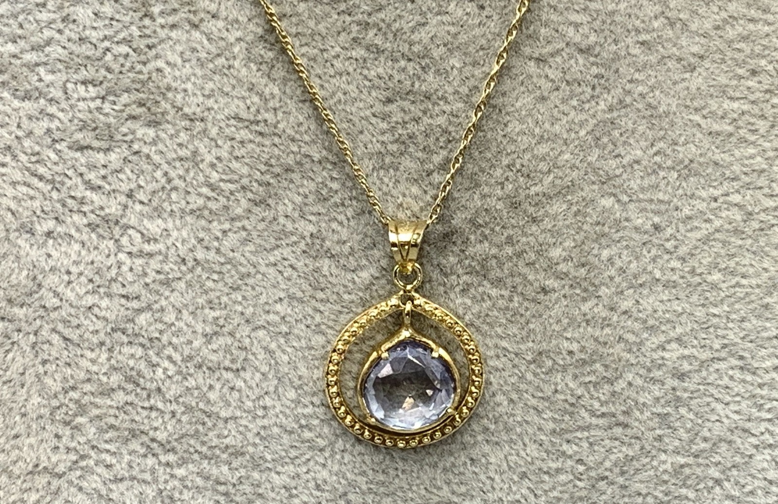 Gold Plated Sterling Silver, Quartz Crystal Tear Drop Pendant Necklace