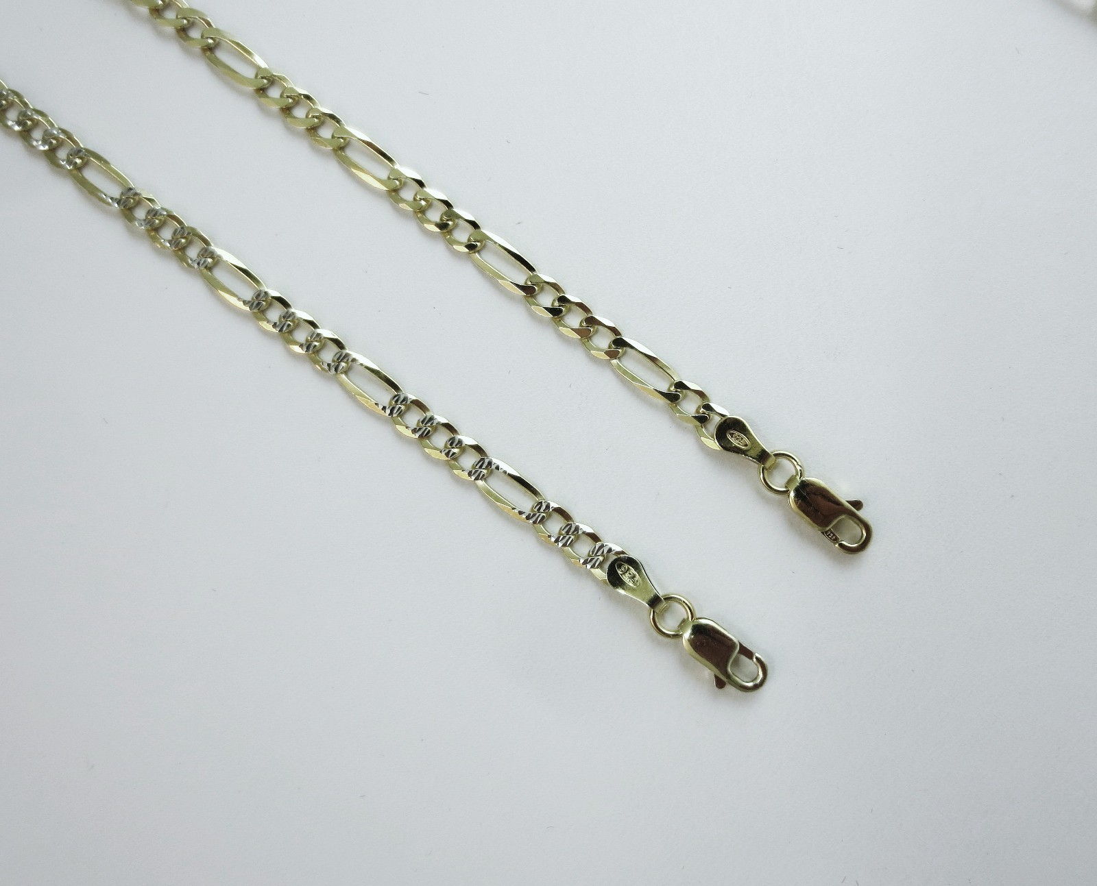 3.5mm Figaro Pave Chain. Vermeil Gold over Sterling Silver 2 tone, 16 to 30 Inch