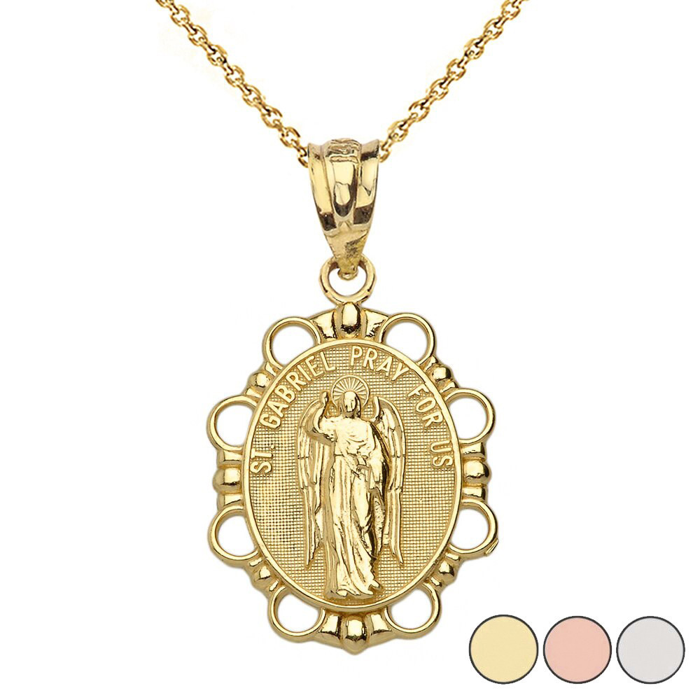 Solid Gold Saint Gabriel Pendant Necklace (Available in Yellow/Rose/White Gold)