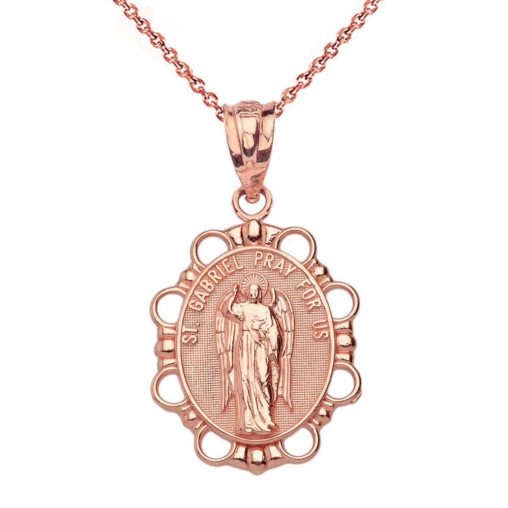 Solid Gold Saint Gabriel Pendant Necklace (Available in Yellow/Rose/White Gold)
