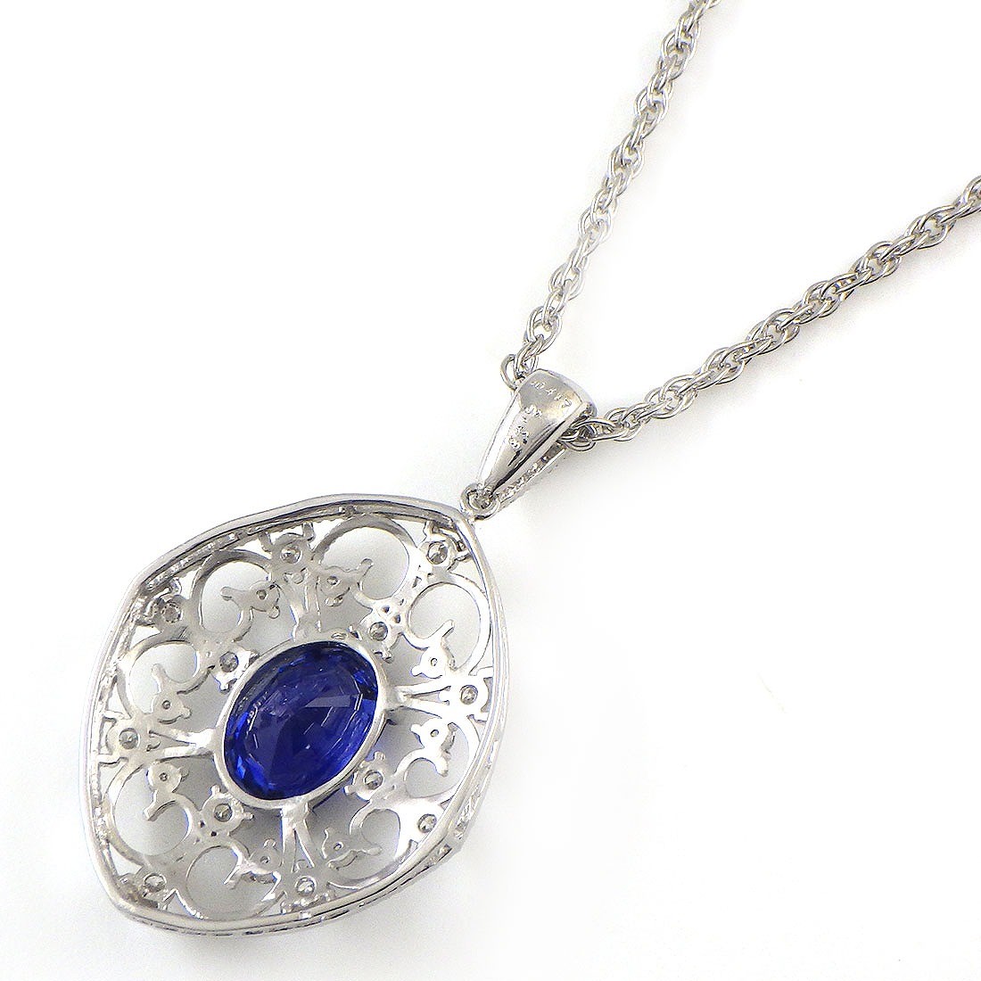 Fine Jewelry Necklace Oval Cut Blue Sapphire Diamond PT900 PT850