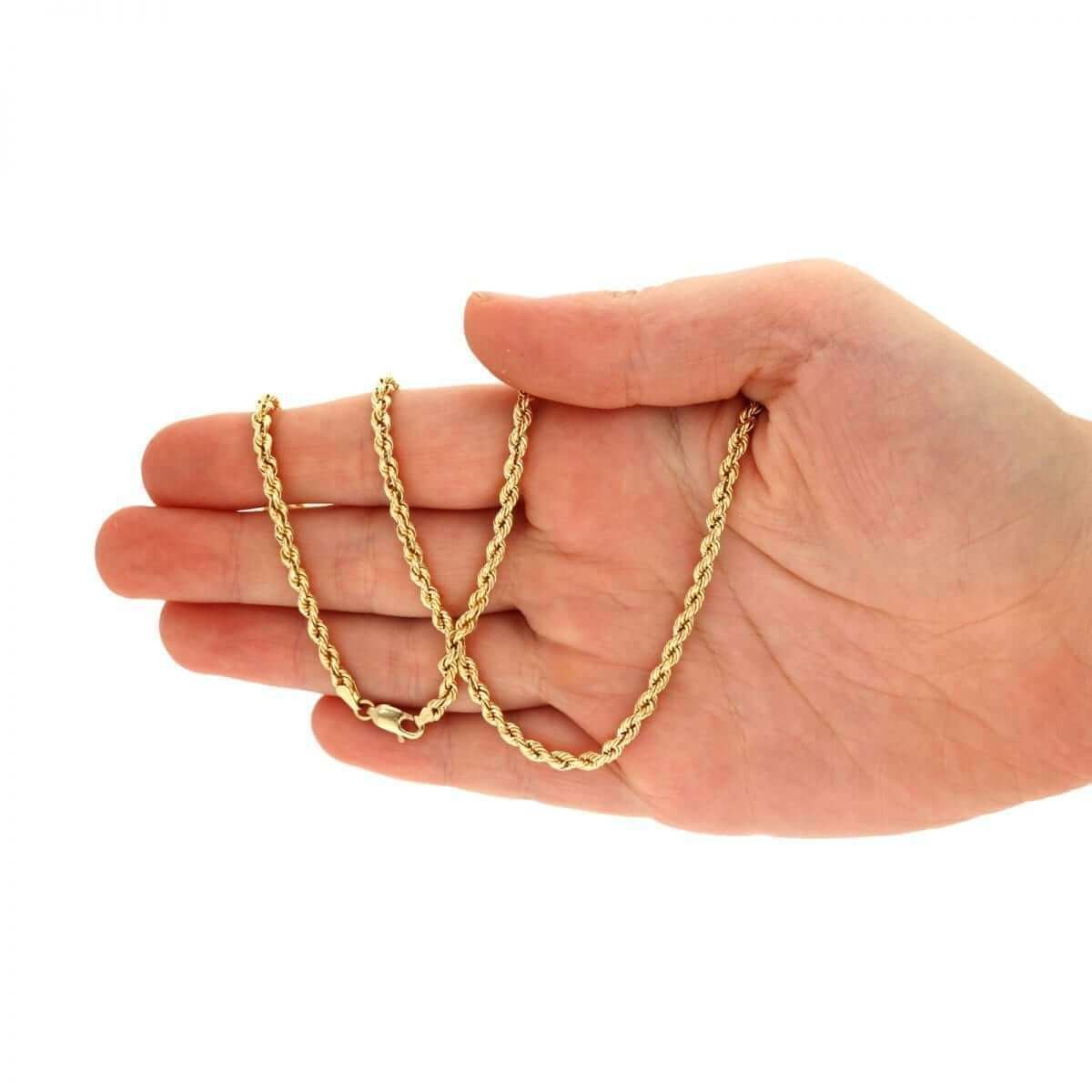 14K Yellow Gold 3mm Thick Hollow Rope Chain 20″