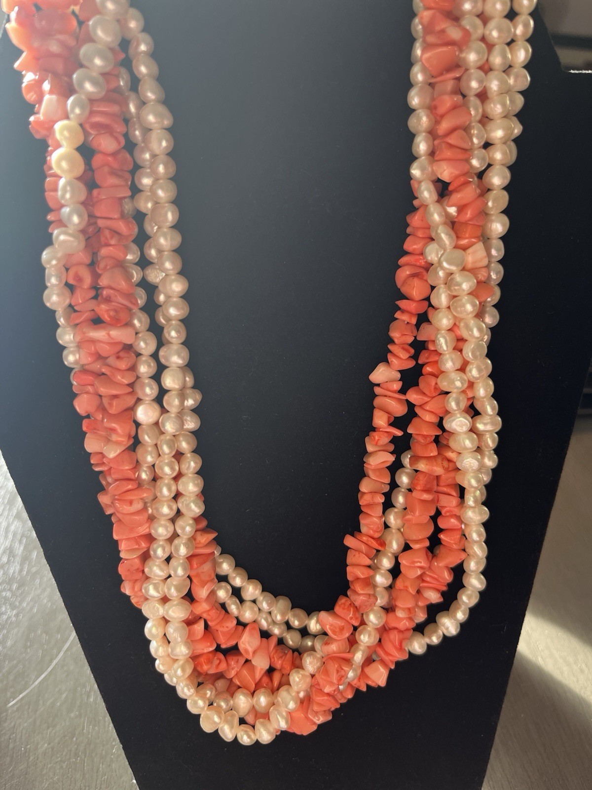 Ross Simon Pearl Polished Coral Necklace Sterling Silver 925 Layered Strands Vtg