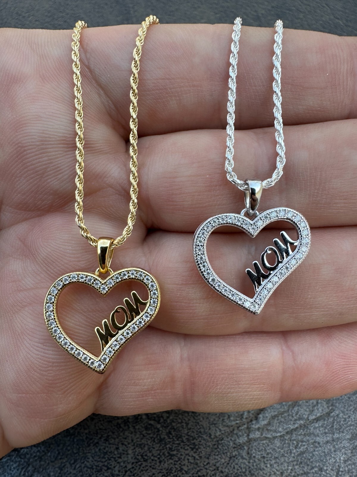 MOISSANITE 925 Silver/Gold Iced Mom Heart Shape Love Mother Day Pendant Necklace