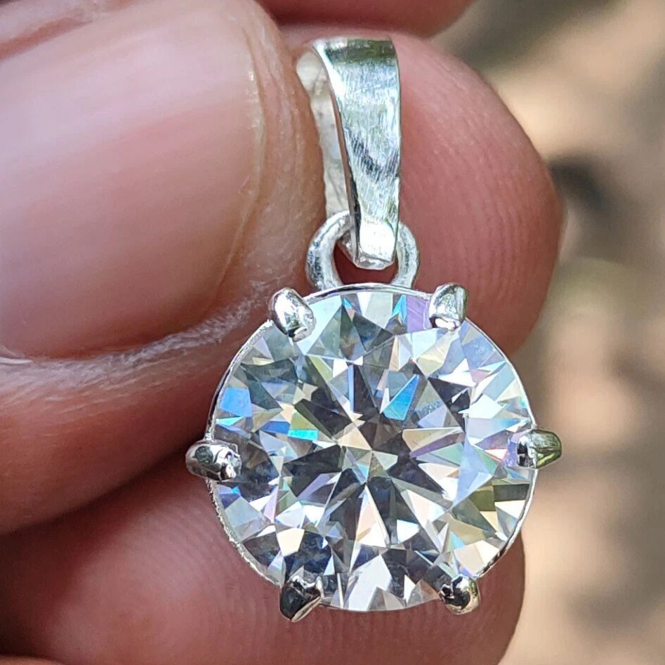RARE 3.40 White Treated Round Cut Diamond Solitaire Pendant in 925 Silver