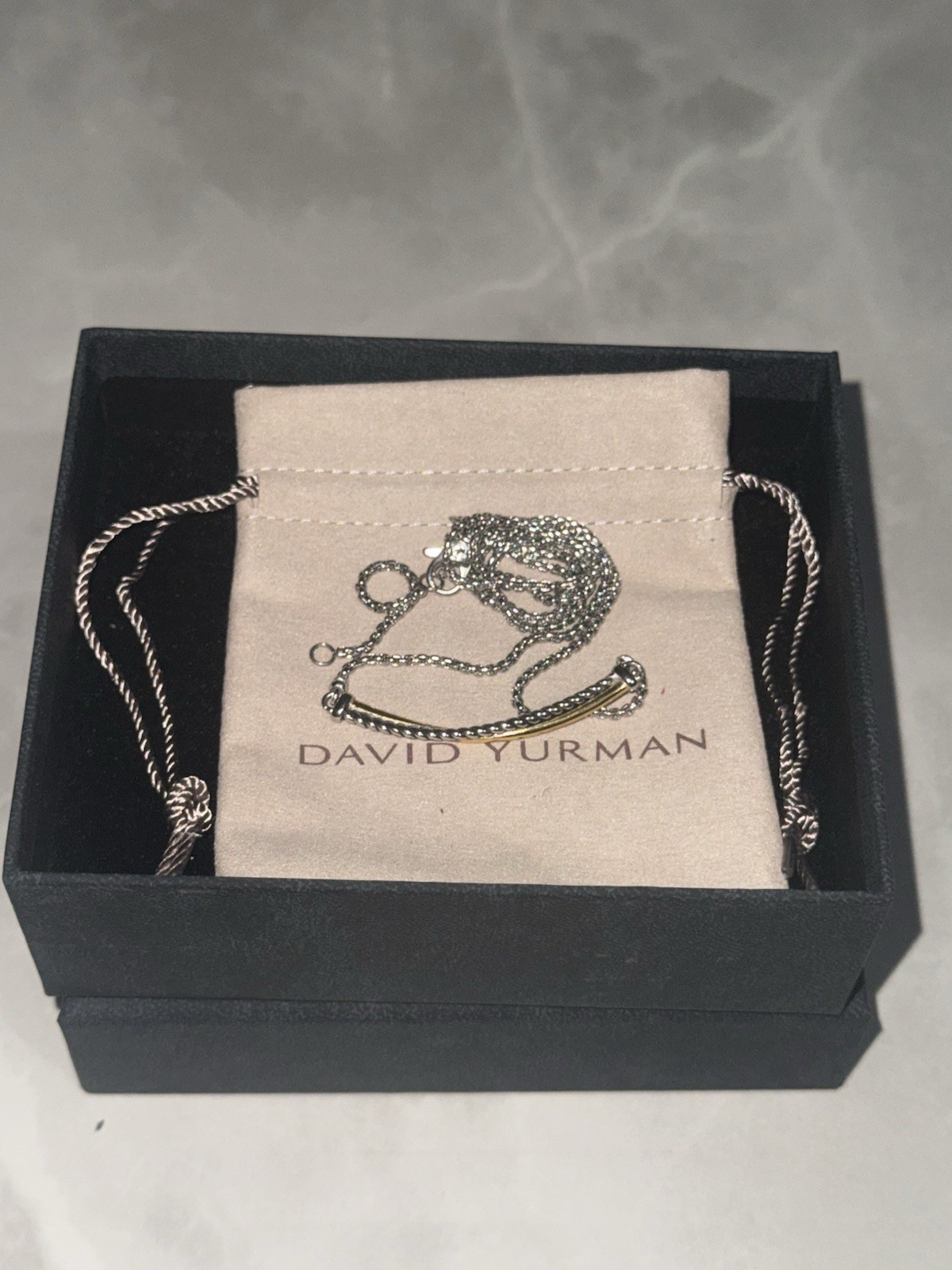 David Yurman Crossover Bar Necklace w/ Sterling Silver & 18K Yellow Gold