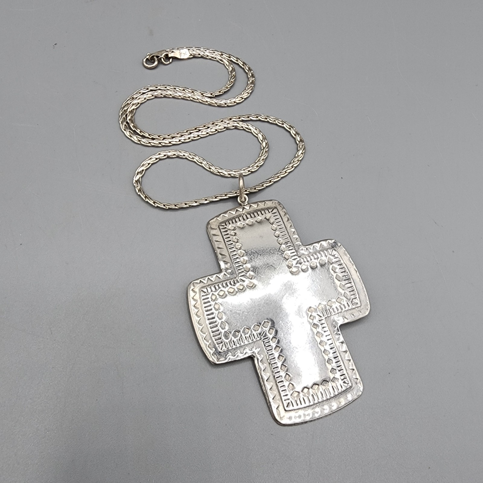 Sterling Silver Large Cross Pendant Necklace PAJ Thailand 925 Southwest Style