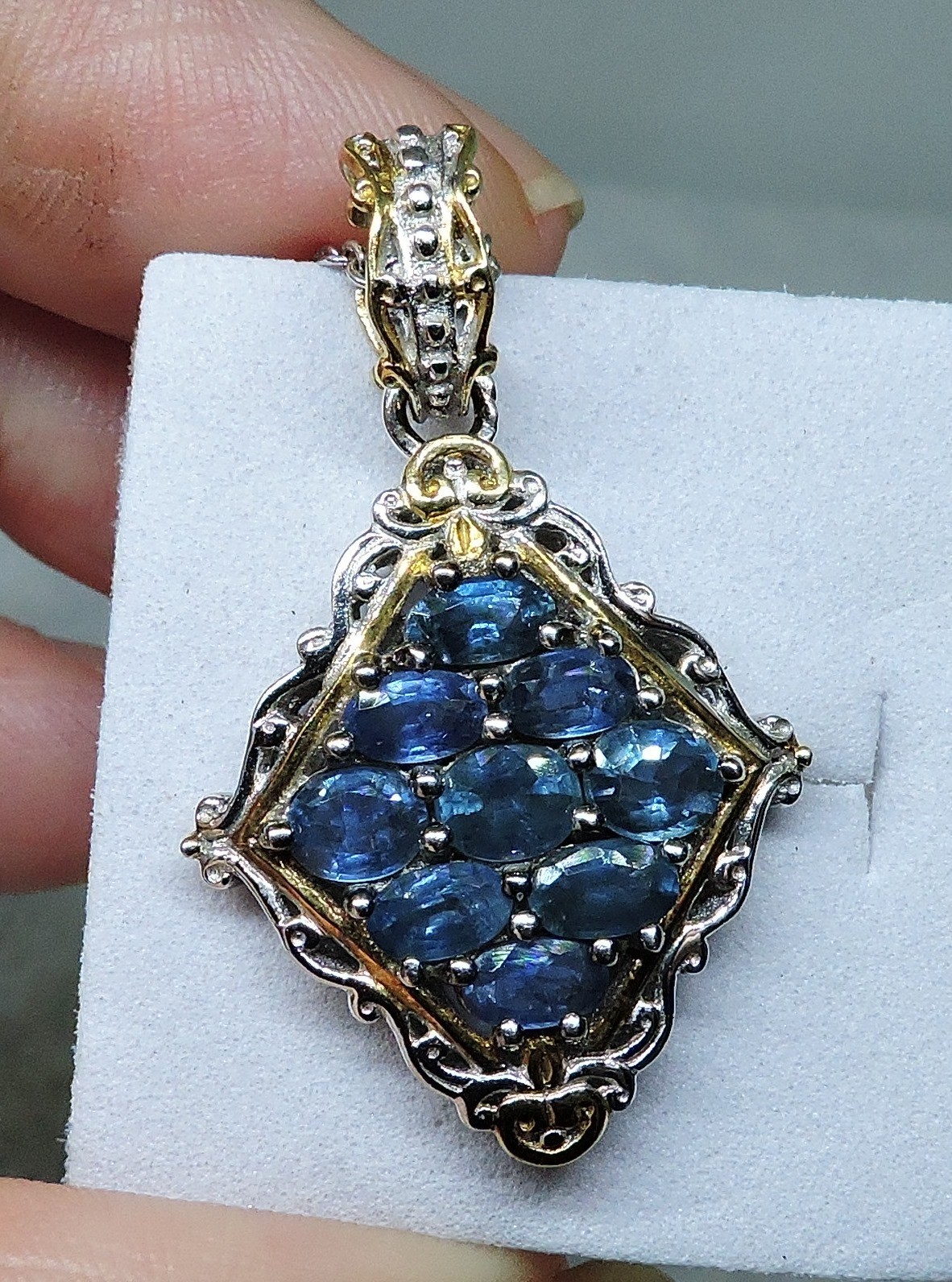Sapphire Cluster Necklace by Heng Ngai 925 Sterling 2.25 ct 20′ Chain