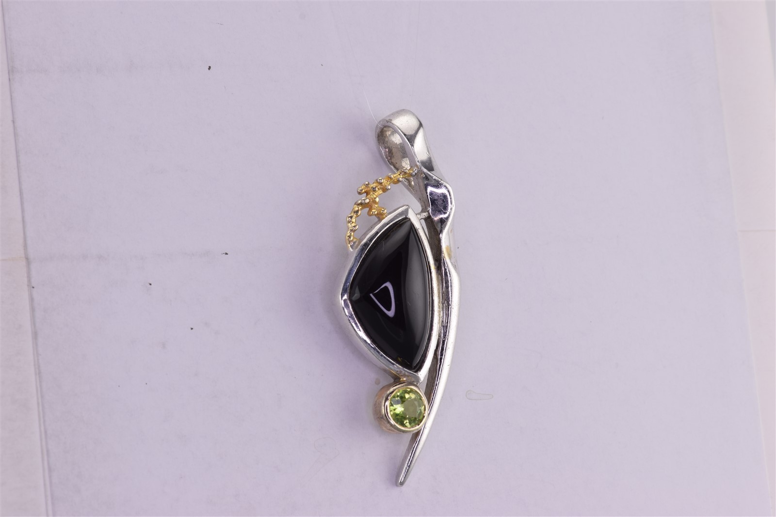 Sterling Silver 49mm x 16mm Black Onyx Saber Sword Peridot 925 Pendant