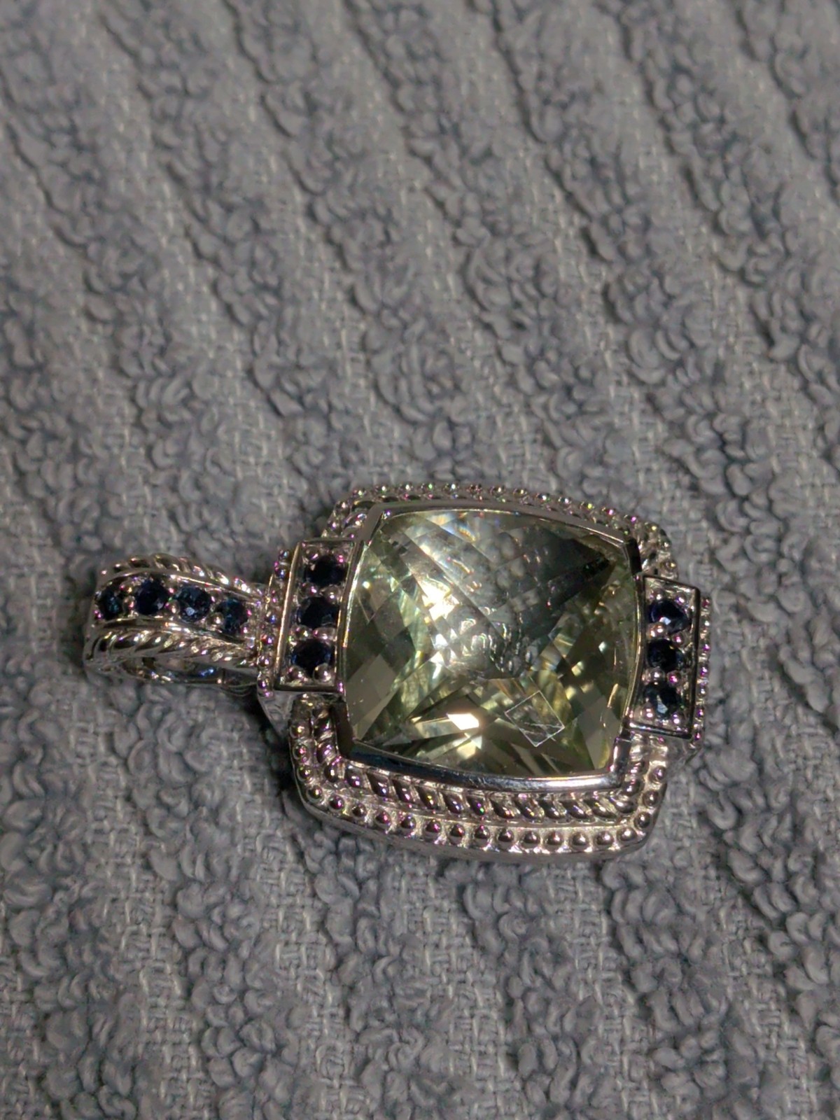 Judith Ripka Sterling Silver Green Quartz and Sapphire Enhancer Pendant