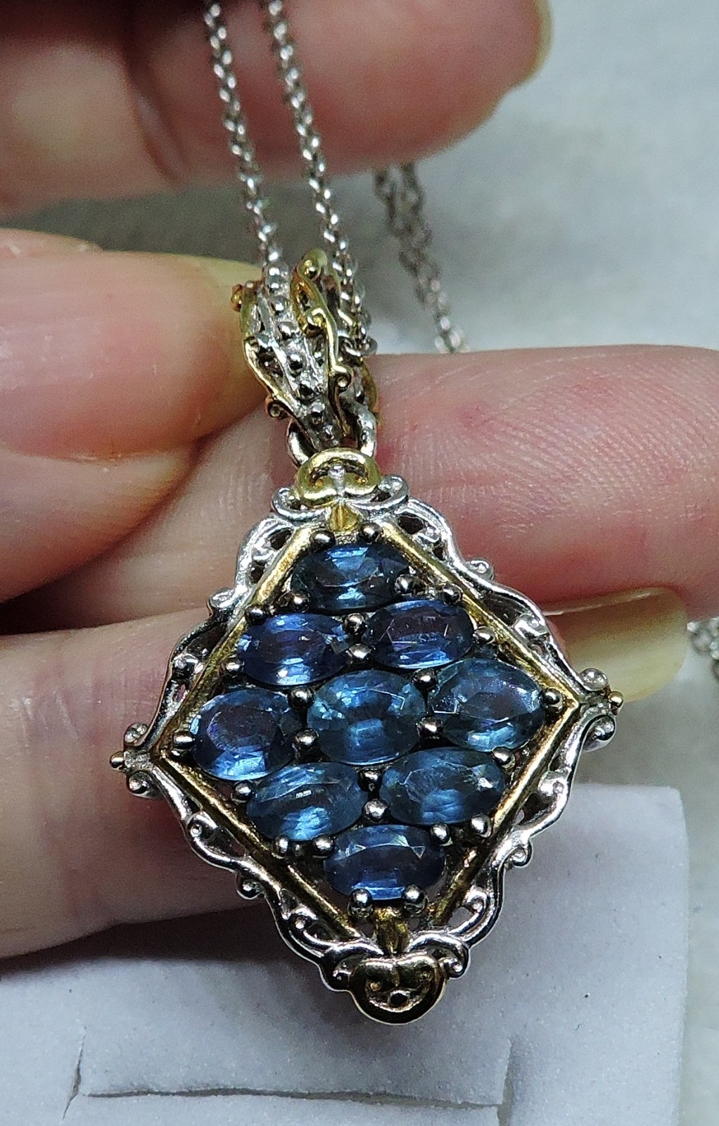 Sapphire Cluster Necklace by Heng Ngai 925 Sterling 2.25 ct 20′ Chain