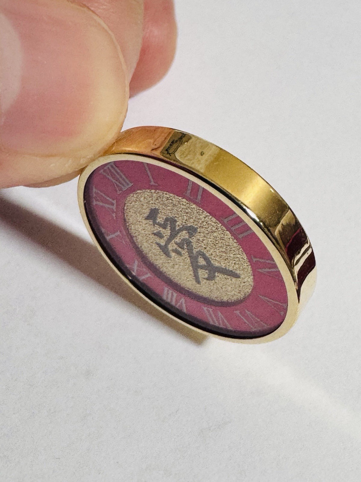 K18 Japan Real Gold Pendant Love Red & Gold 6.8g Reversible w/ Glass on Top