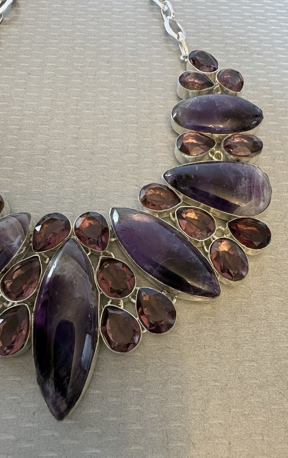 Natural Amethyst Statement Necklace 925 Sterling Silver 200ct Massive Bib Collar