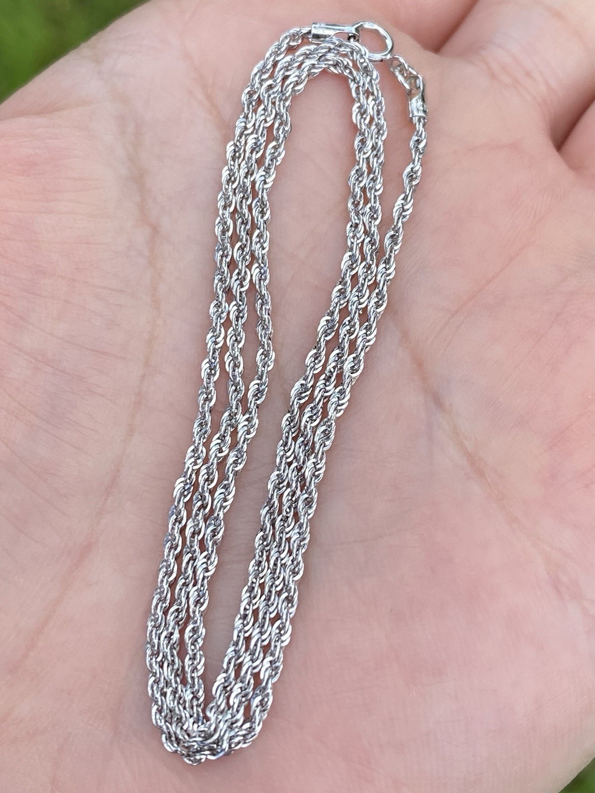 Real 14K White Gold 1.8mm Rope Chain Necklace 16 Inches