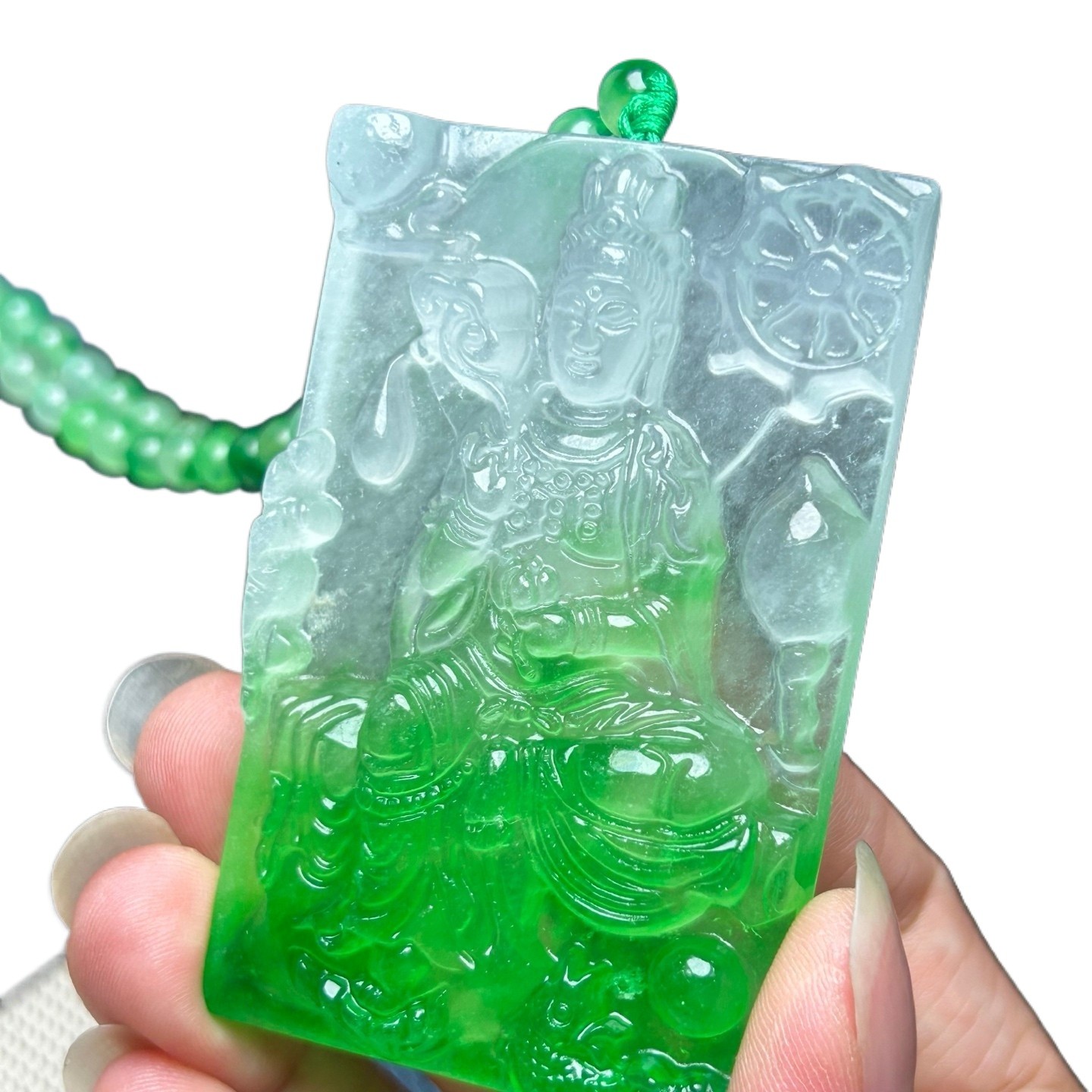 Certified Natural Ice Green Burmese Jadeite Carved Buddha Pendant Necklace