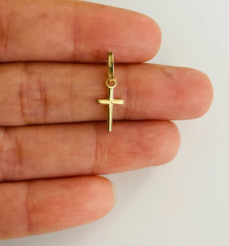 14K Solid Real Gold Small Cross 18mm x 6 mm / 14K Solid Gold 0.7″ Cross- PT143