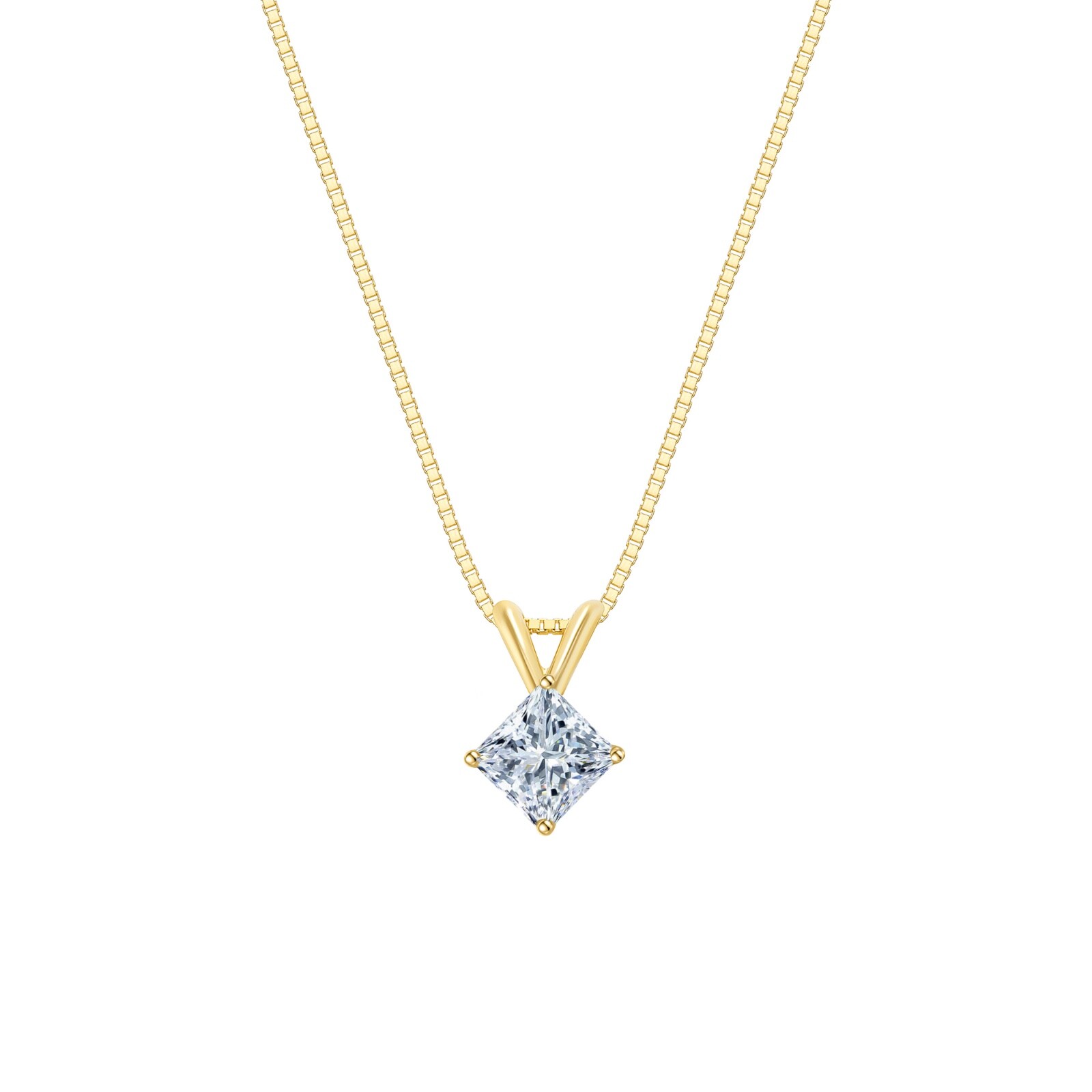 3/4 Ct F/VS Turned Princess Lab Created Diamond 14K Yellow Gold Necklace 16″