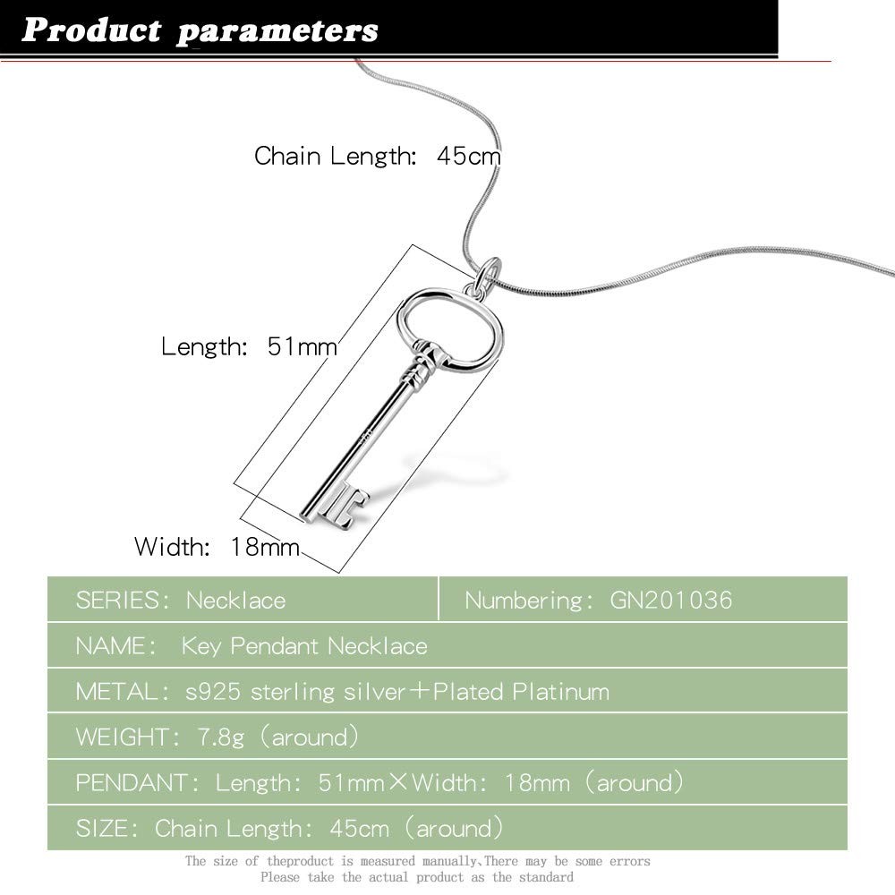 Classic female original silver necklace 925 silver key pendant necklace minim…