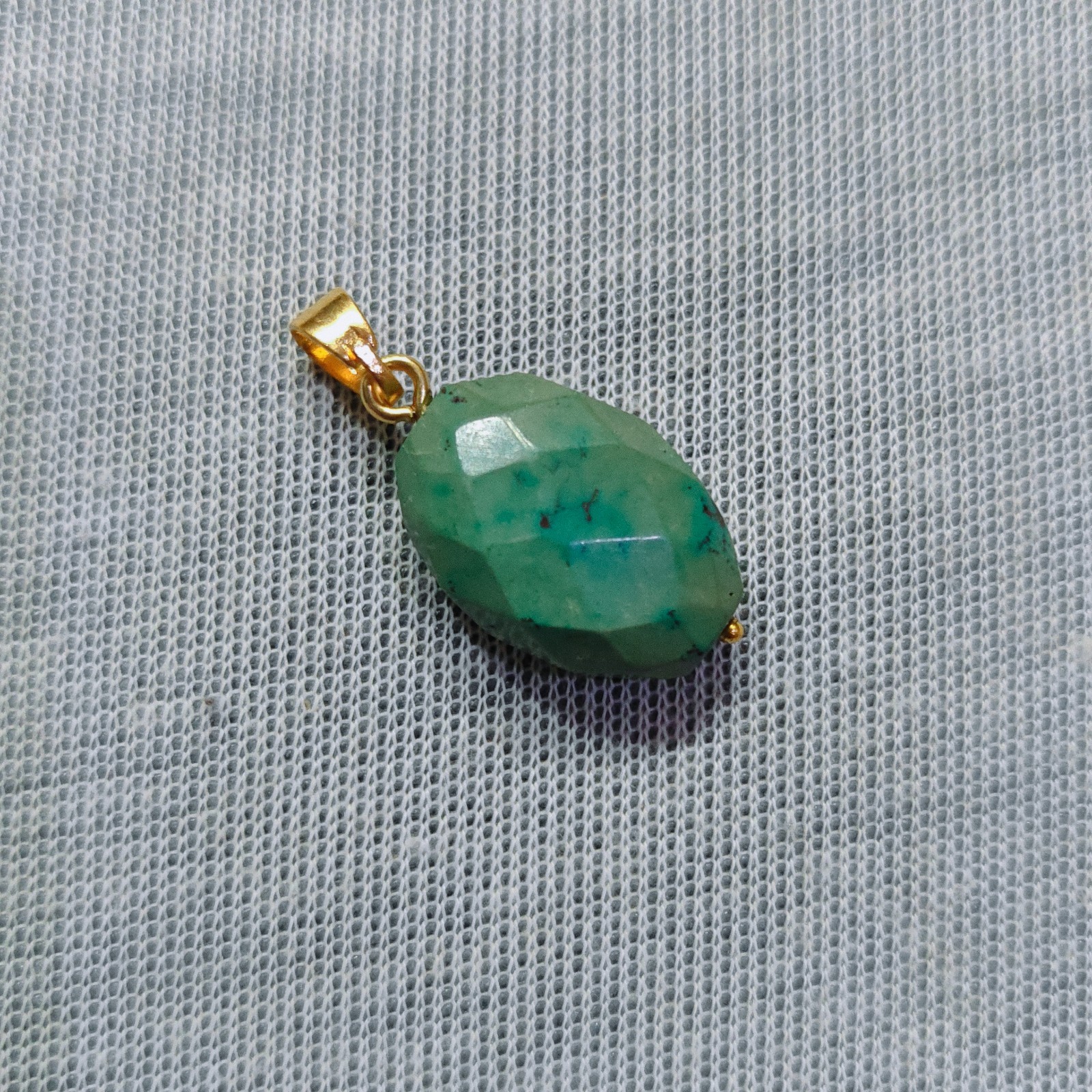 Natural Tibet Turquoise Oval Cut Beads Brass Pendant Handmade Gemstone Jewellery