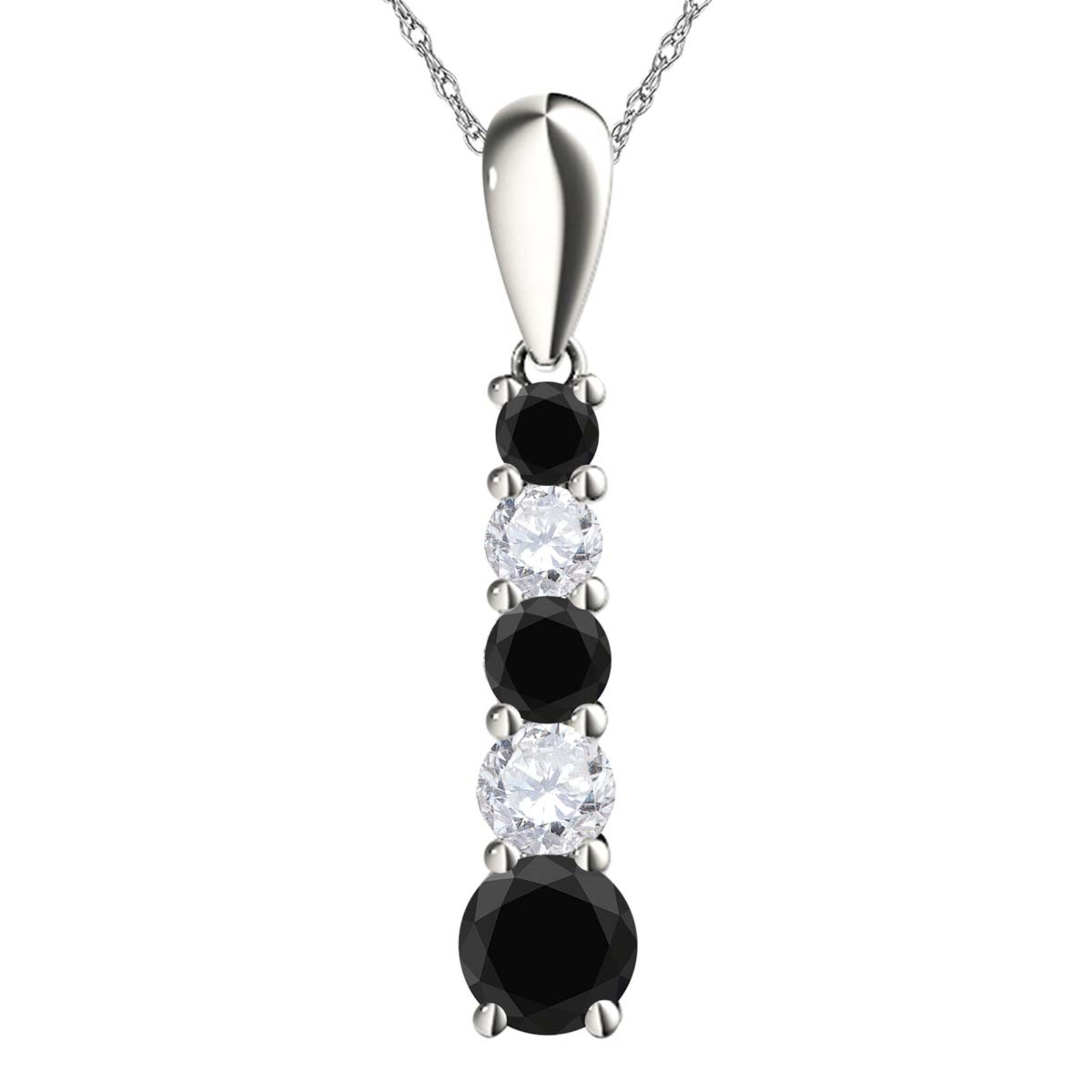 0.75 Carat Natural Black & White Diamond Pendant Necklace for Women in 10K Gold