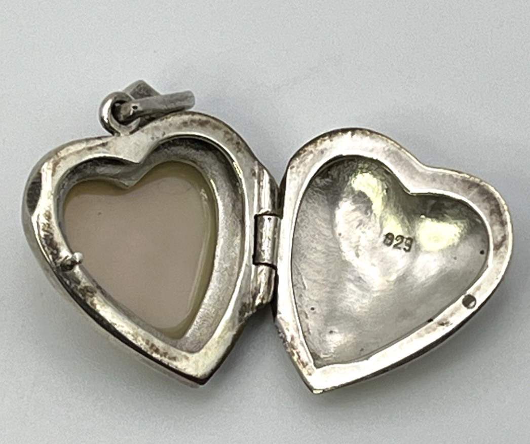 PINK MOP & MARCASITE Secret Poison Pill HEART PENDANT Solid Sterling Silver 925