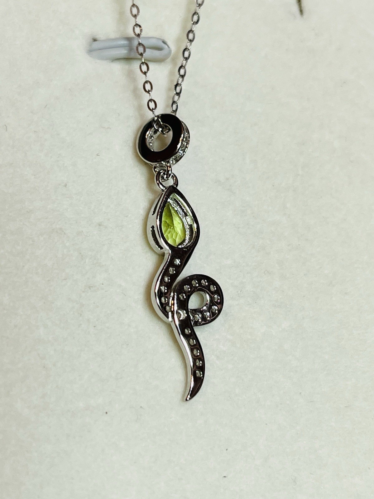 925 Sterling Silver Natural Bamboo Green Peridot Snake Pendant Necklace