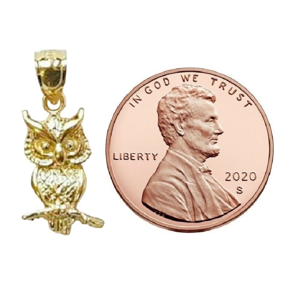 14k Yellow Gold OWL Pendant / Charm, Made in USA