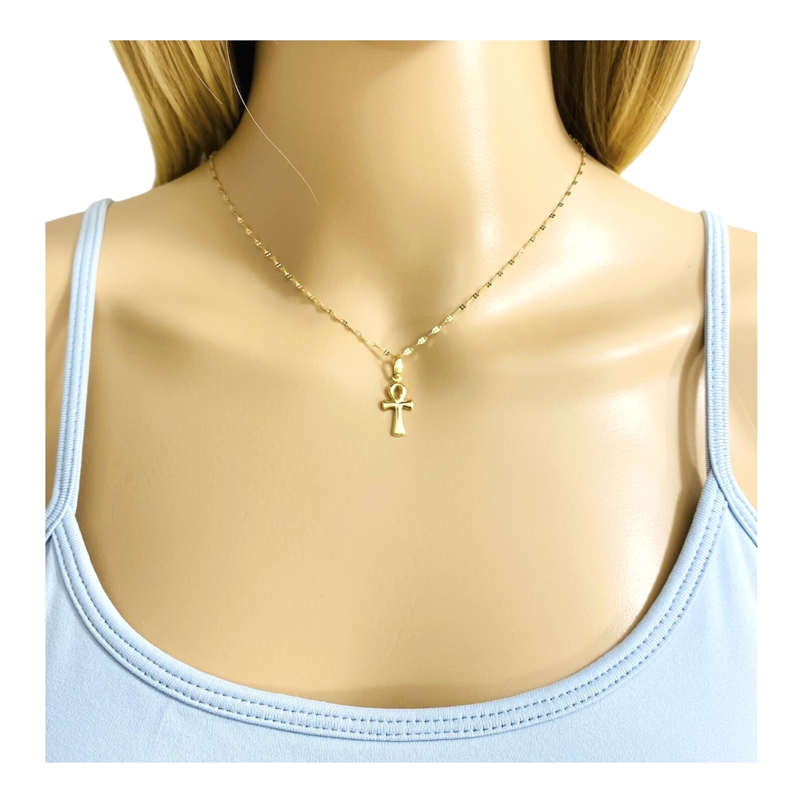 14K Solid Gold Egyptian Ankh Cross 25mm Small Pendant/ 14K Cruz Egipcia- PT138