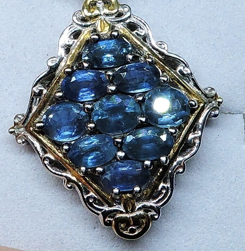 Sapphire Cluster Necklace by Heng Ngai 925 Sterling 2.25 ct 20′ Chain