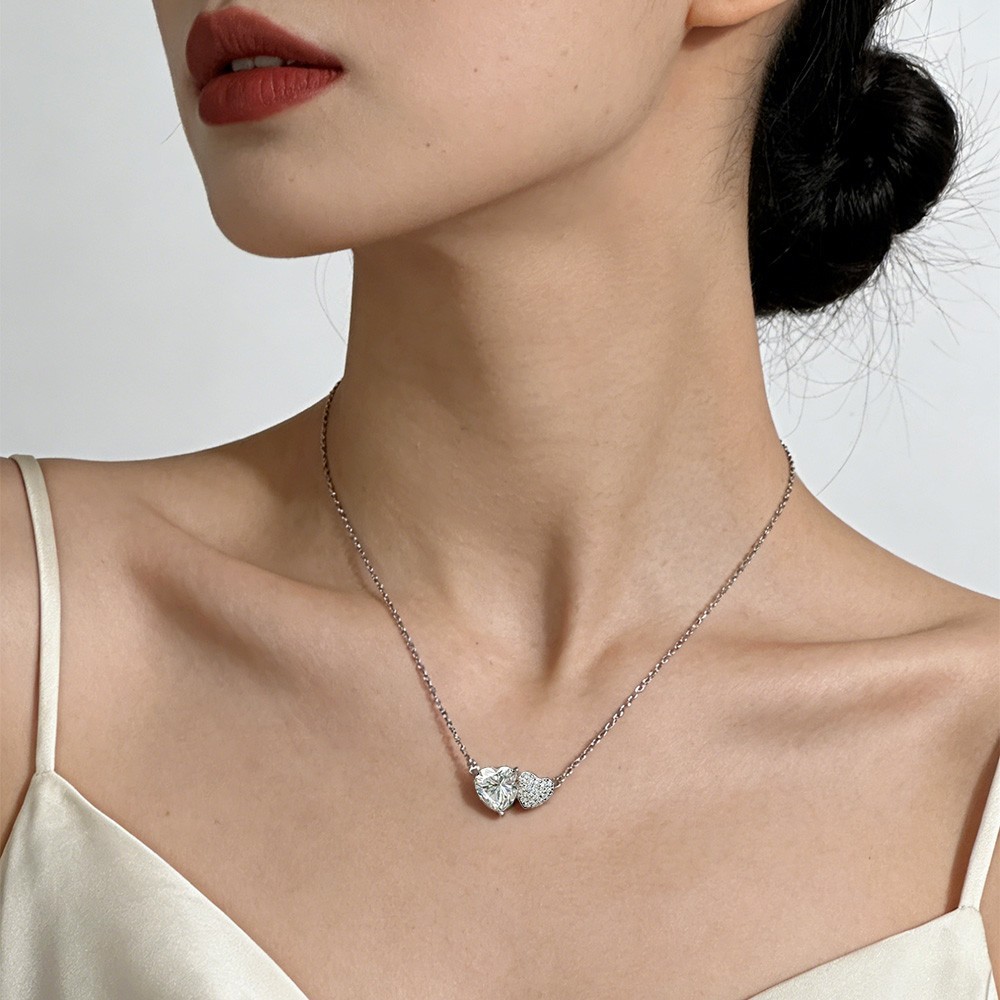 2ct Heart Cut Real Moissanite Women Pendant Necklace 925 Sterling Silver Chain