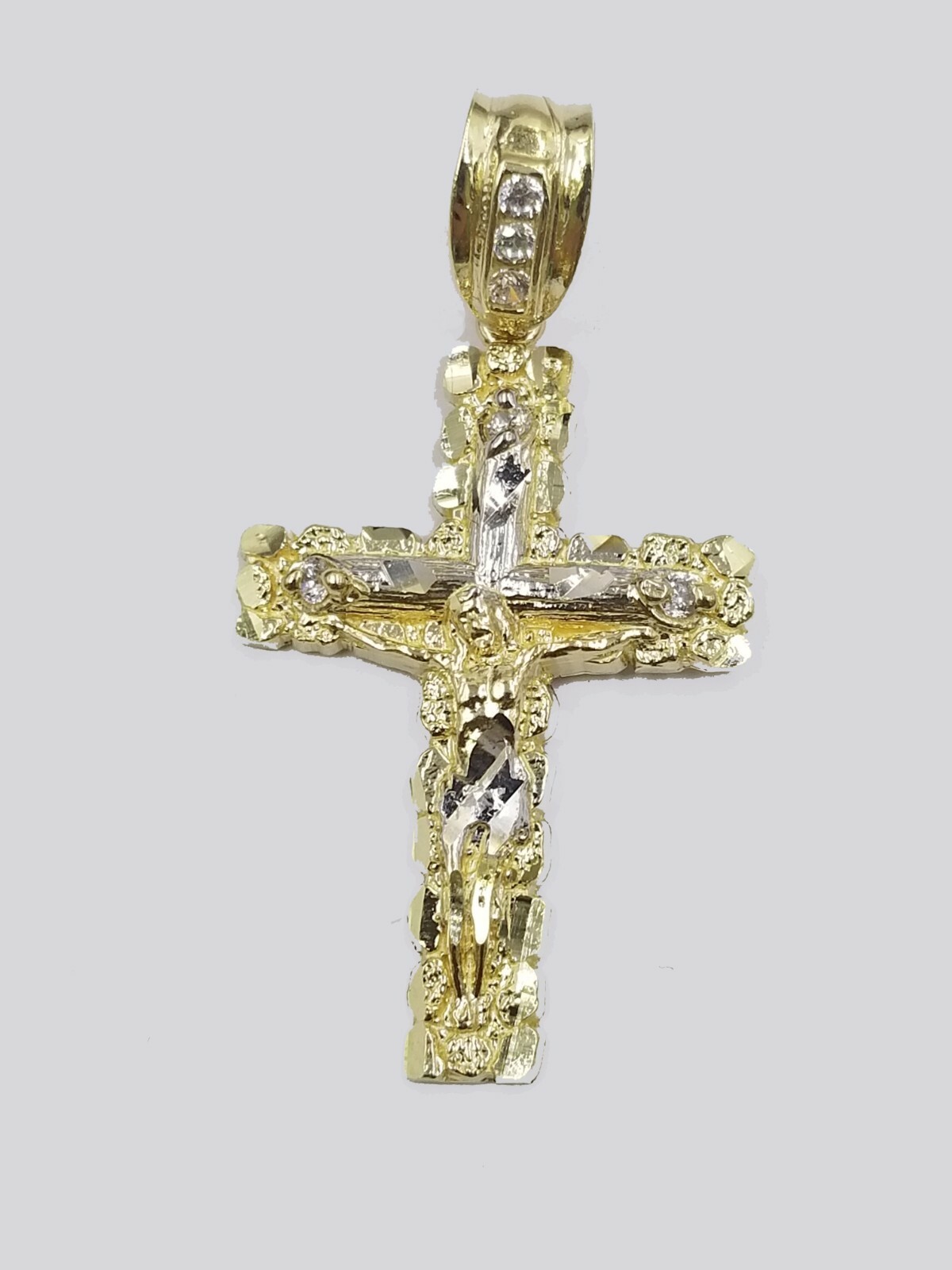 10k Yellow Gold Cross Pendant Diamond Cut Jesus REAL Crucifix Free Shipping