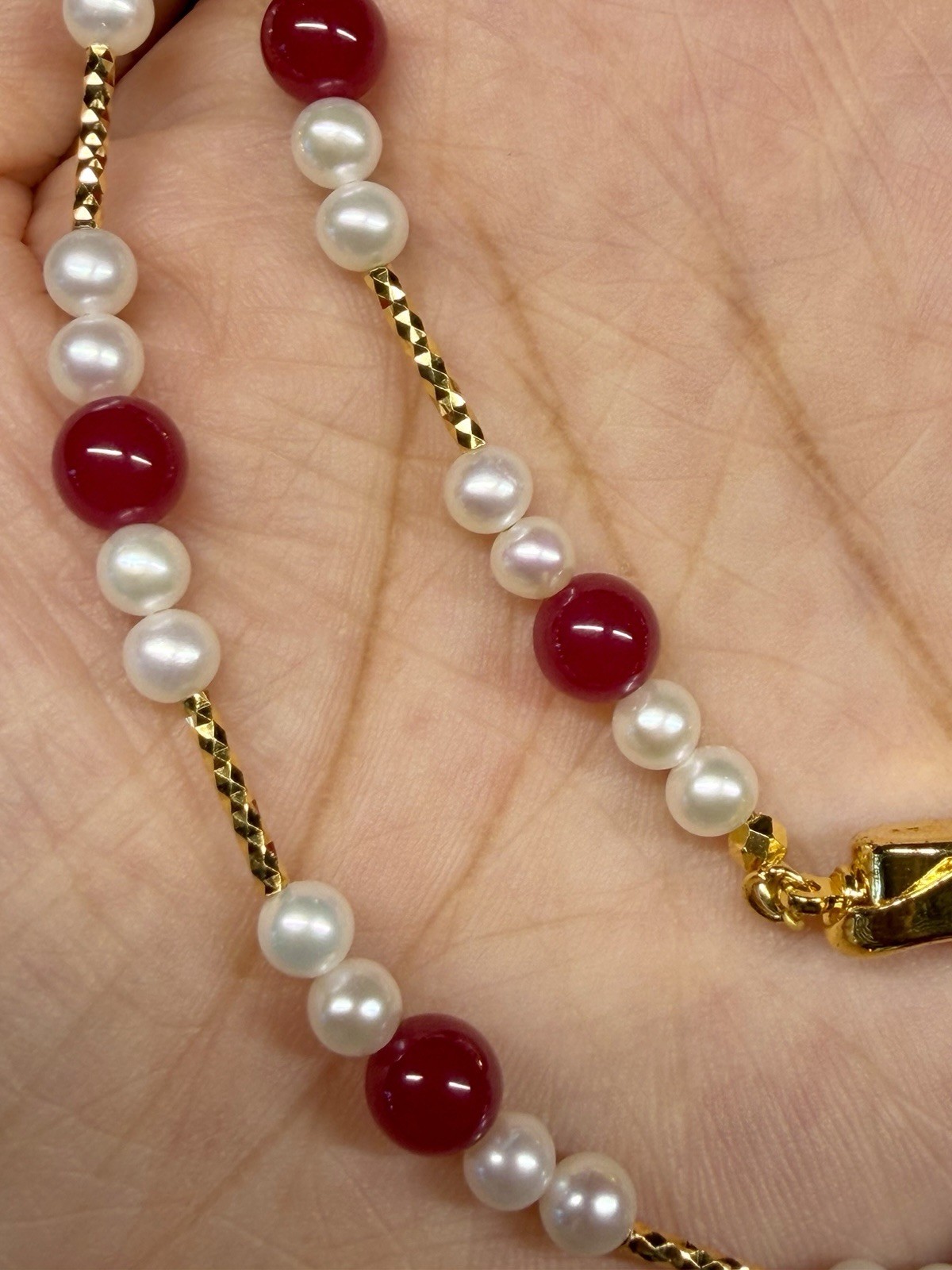 Ruby w/ Natueal cultured Pearl Necklace 925 Solid Sterling Silver Gold Plated
