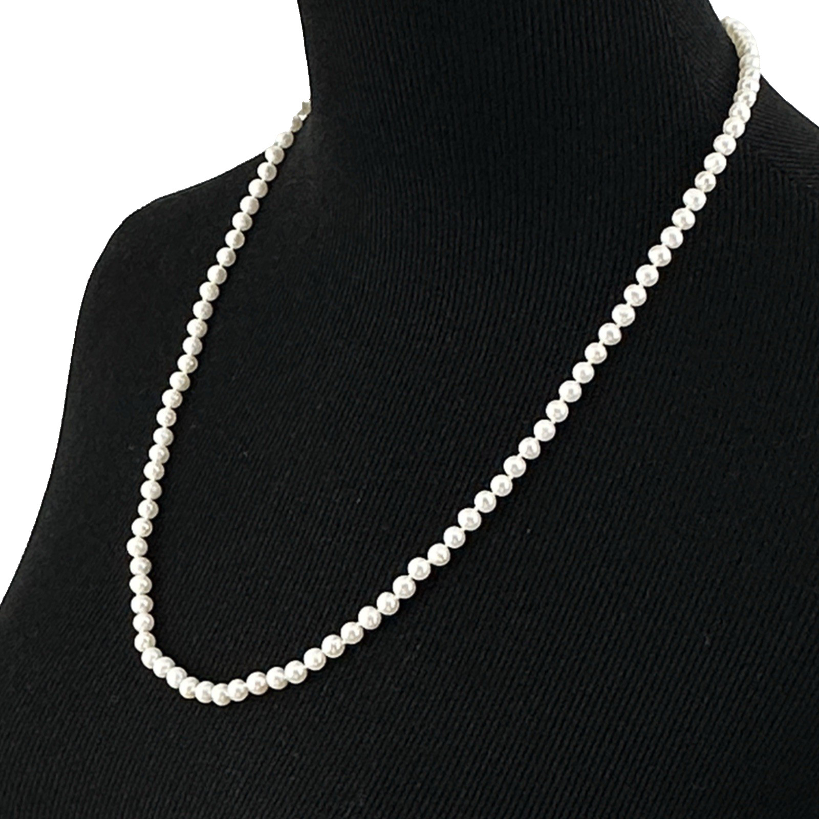 CULTURED PEARL necklace 23.5″ – 14K gold clasp – 5mm white knotted single strand