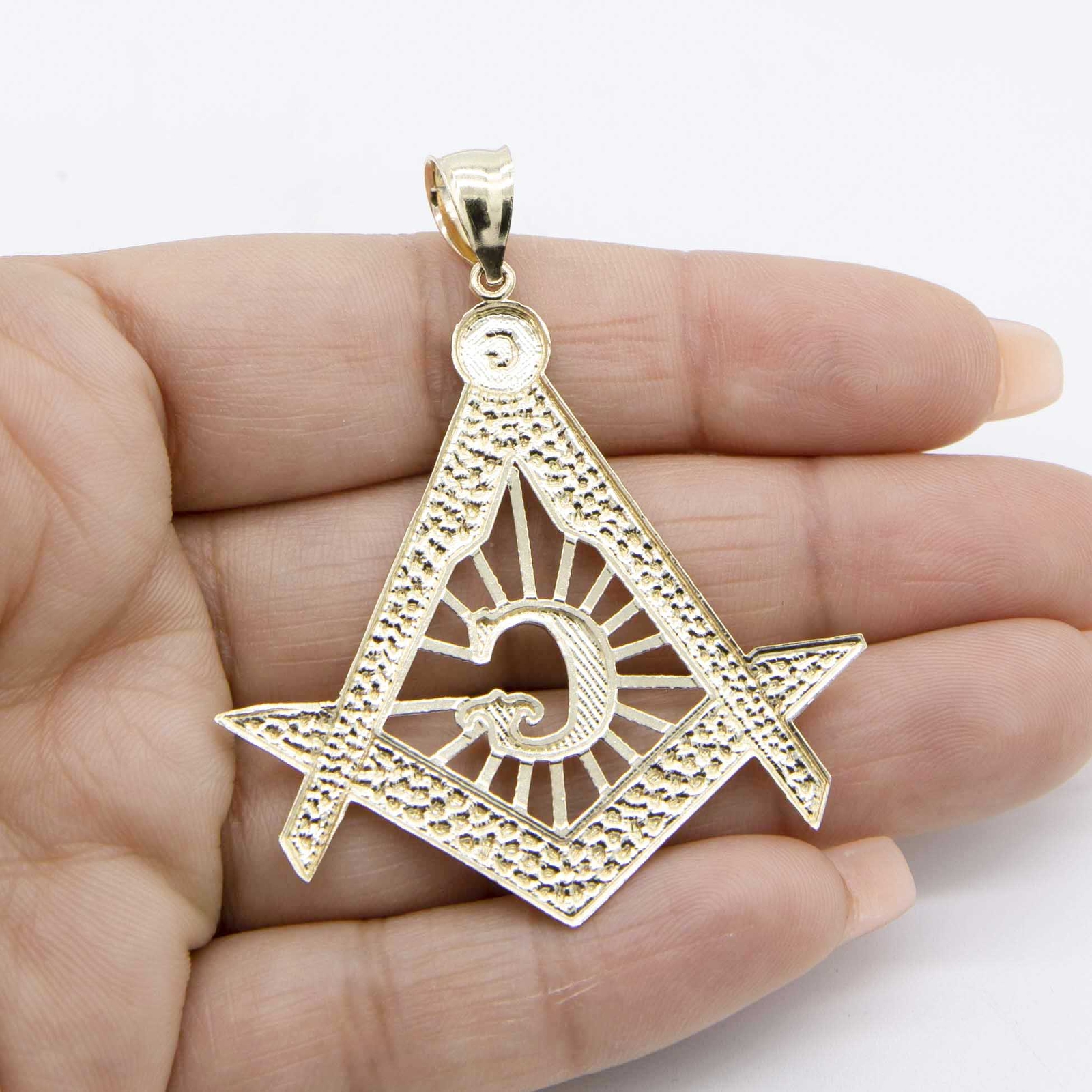 2 1/4″ The Square and Compasses Masonic Pendant 10K Yellow White Gold
