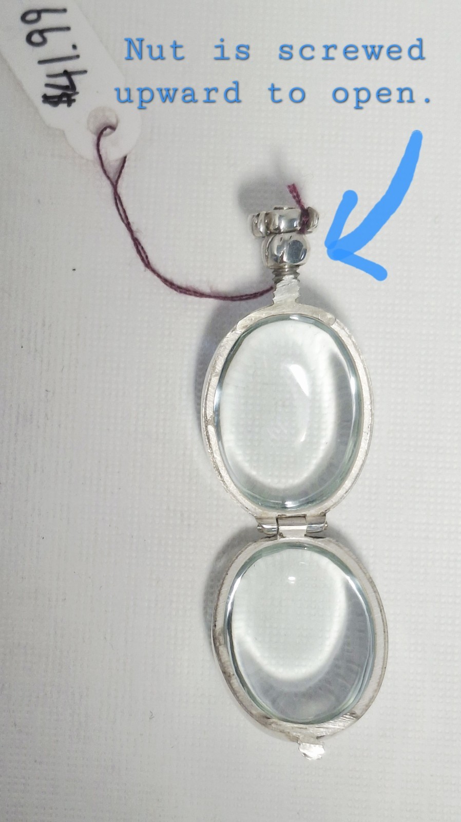Clear Photo Locket Pendant Oval Clear Sterling Silver Holds 2 Photos