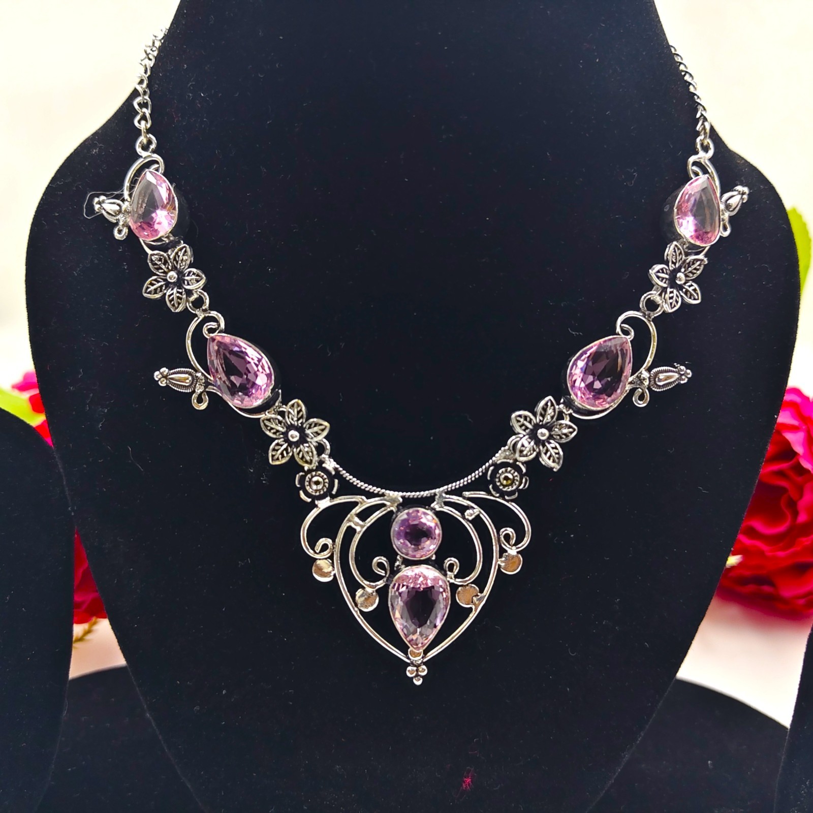 Pink Kunzite Gemstone Handmade 925 Sterling Silver Jewelry Necklace Sz-17-18″