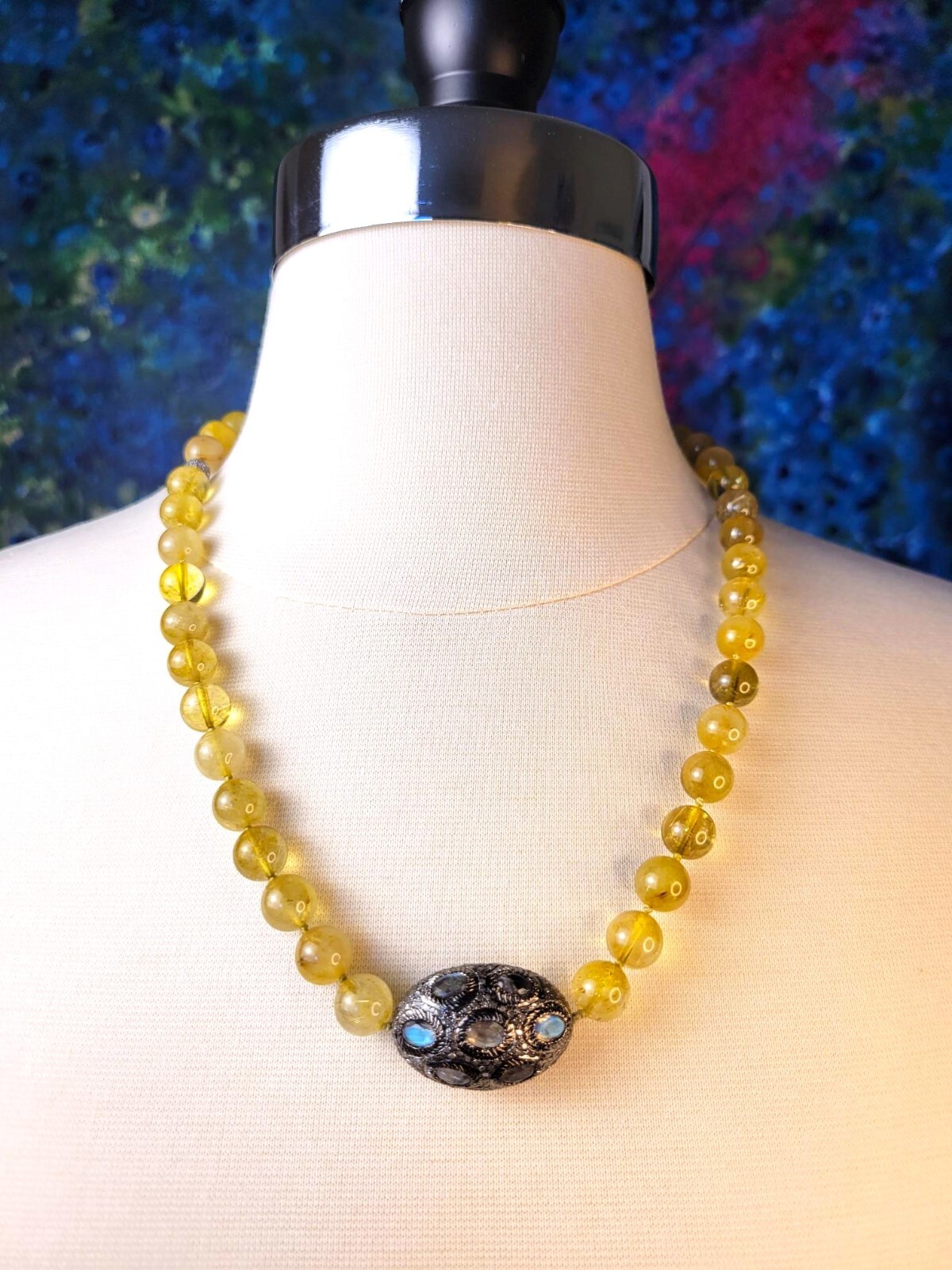 Citrine Beaded Necklace with Labradorite Pave Diamond Accent Bead