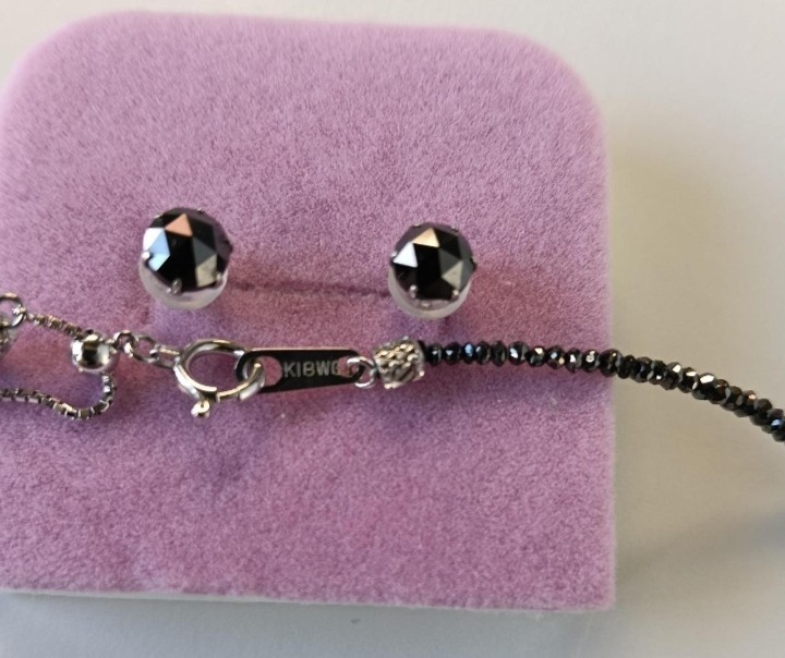 Black Diamond set Necklace with earring Natural 18k White Gold Setting real gem