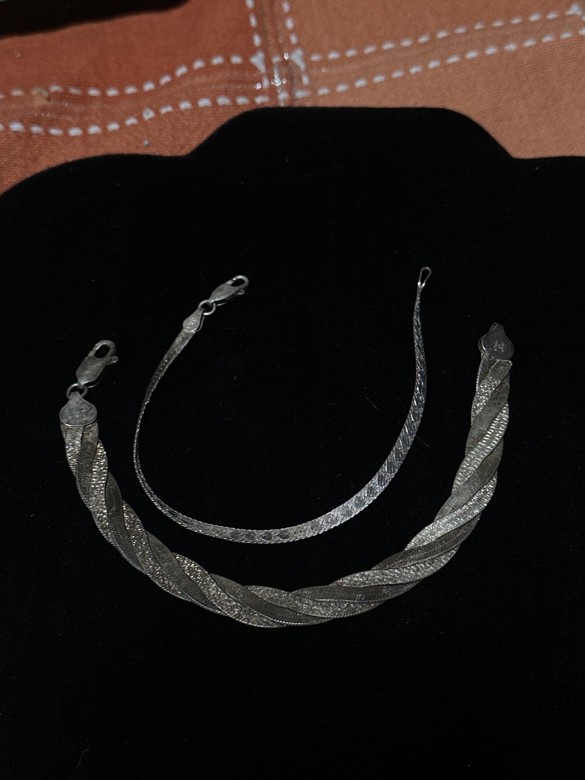 Lot Of 2 Sterling Silver Italy Herringbone Necklace 12.6g 7in