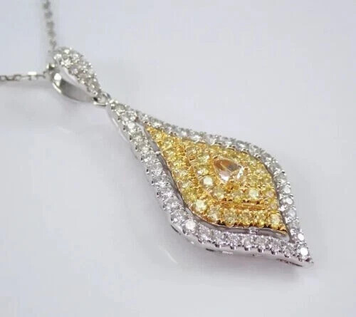 2.00Ct Pear Cut Lab Created Citrine Halo Pendant 14K White Gold Plated 16” Free