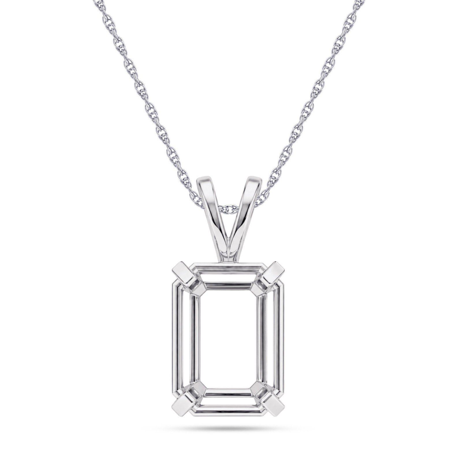 Semi Mount Pendant Necklace Setting Emerald in Sterling Silver,10K & 14K Gold