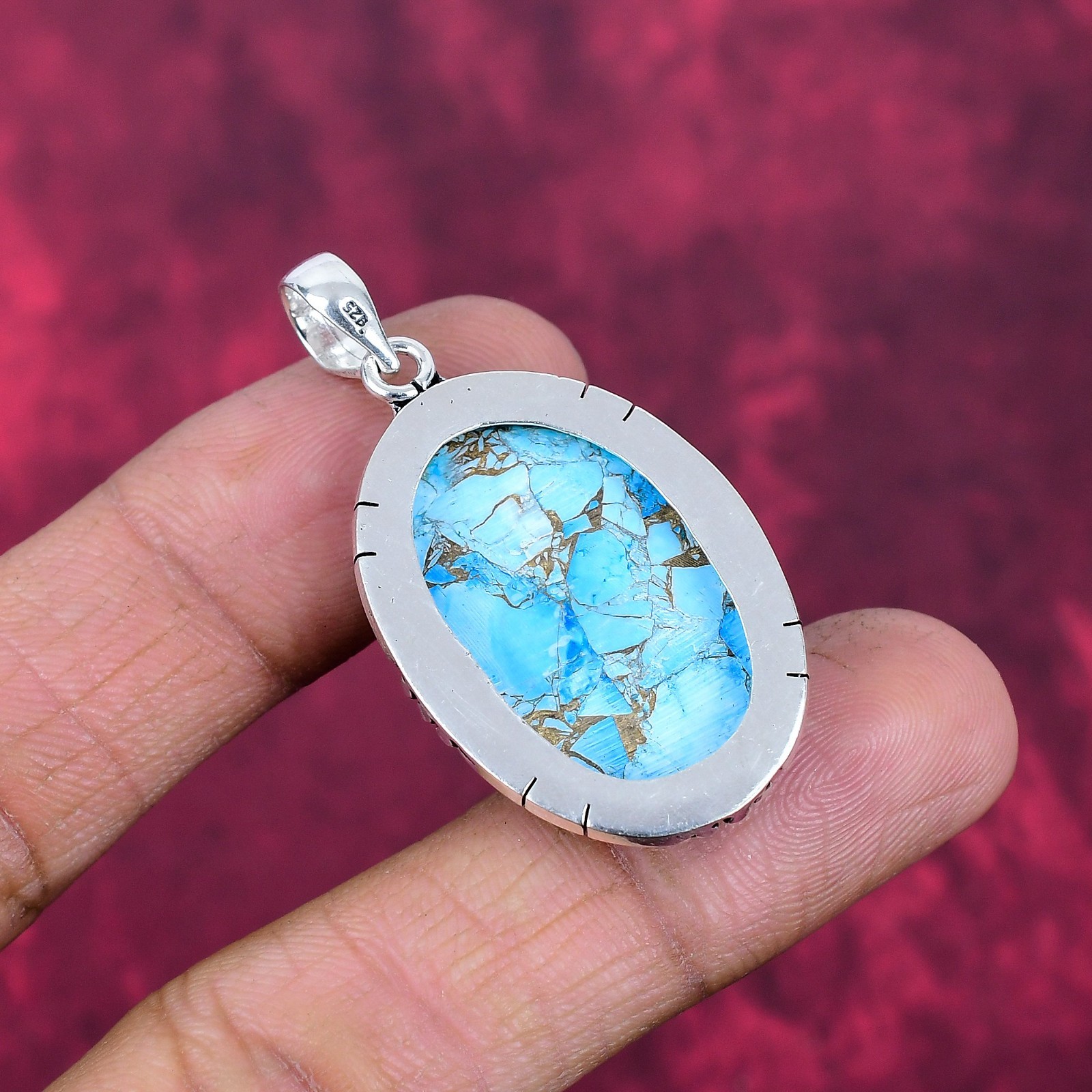 Blue Turquoise Gemstone Handmade 925 Solid Silver Jewelry Pendant Gifts For Love